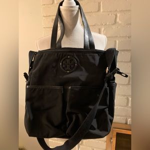 Black nylon Tory Burch Diaper or crossbody tote. Handles and crossbody strap